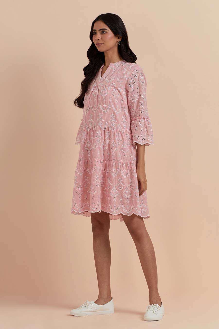 Pink Cotton Embroidered Dress