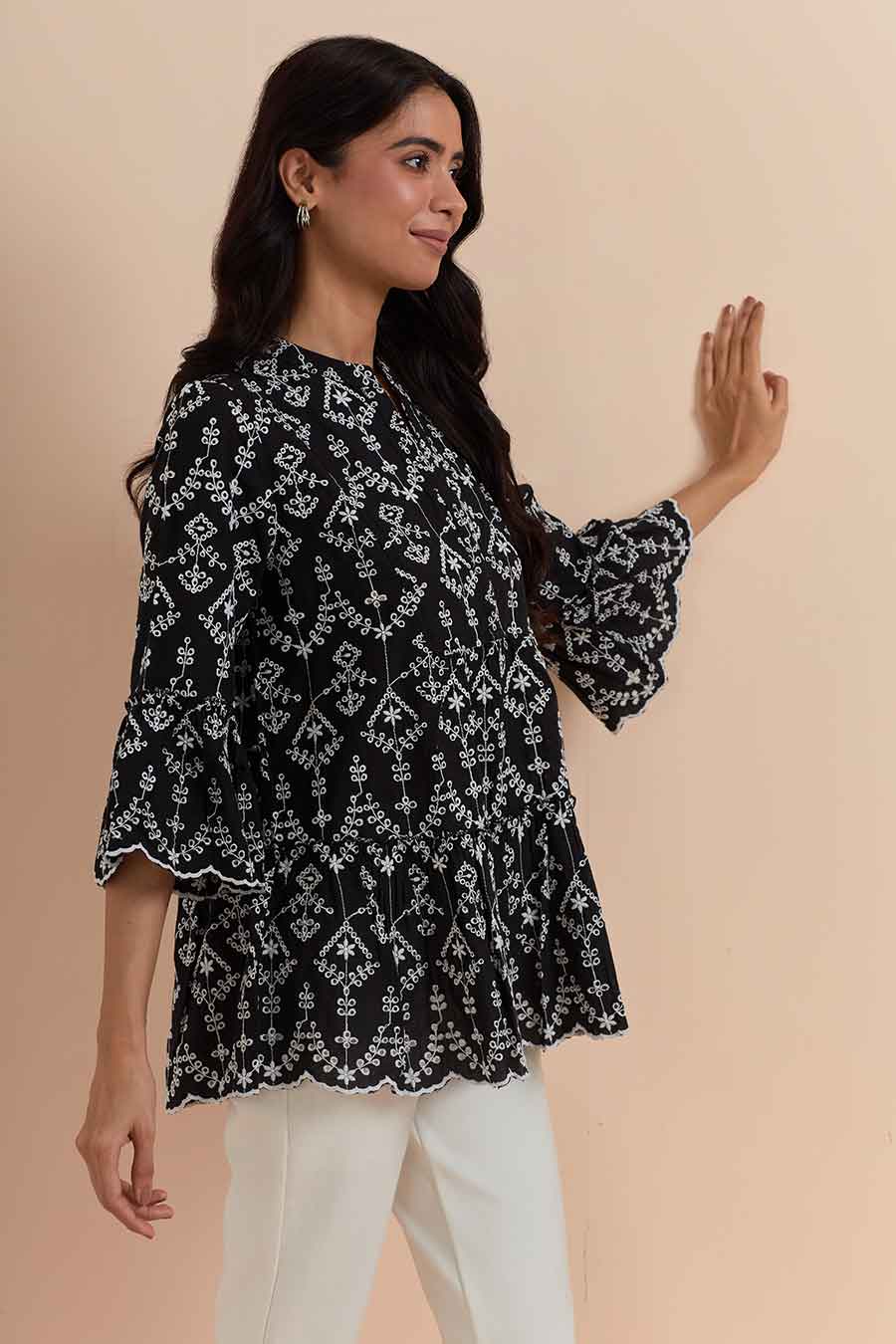 Black Cotton Embroidered Top