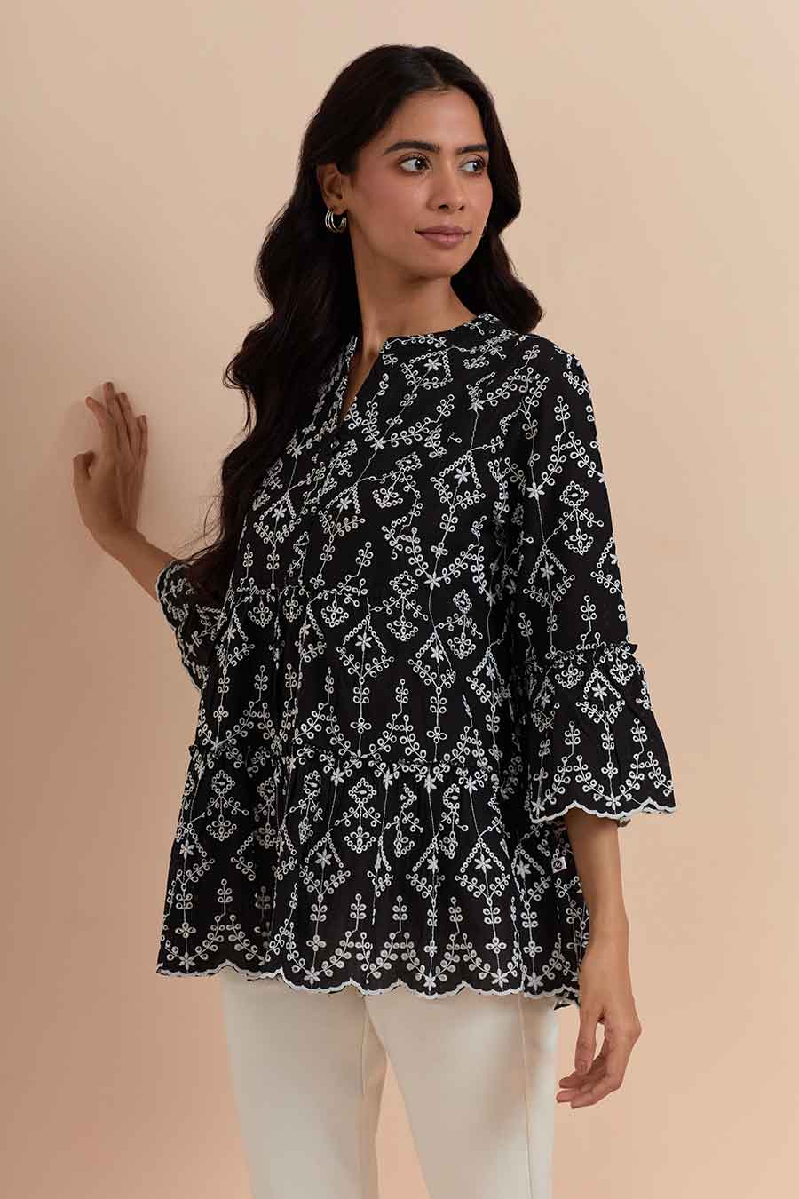 Black Cotton Embroidered Top