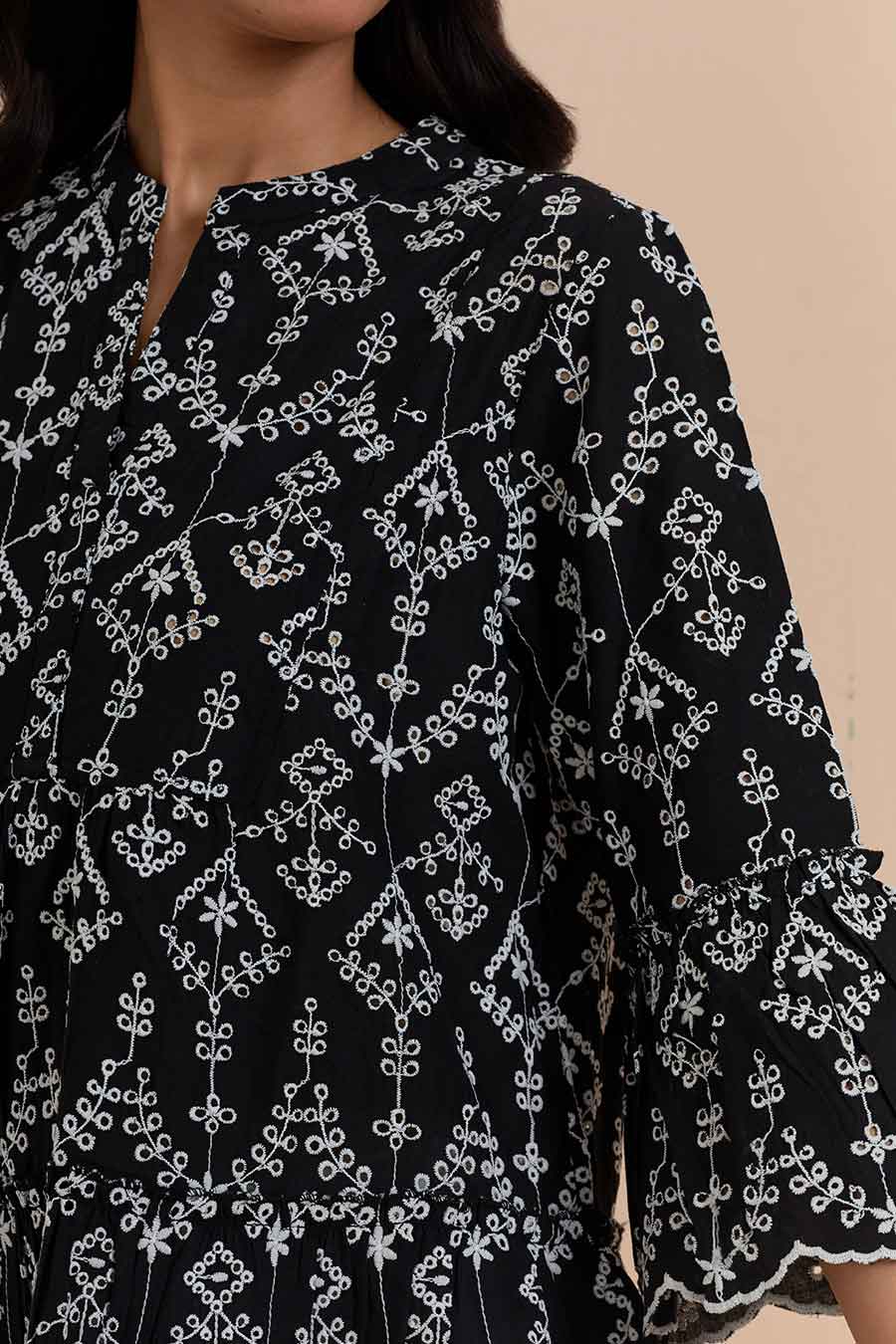 Black Cotton Embroidered Top