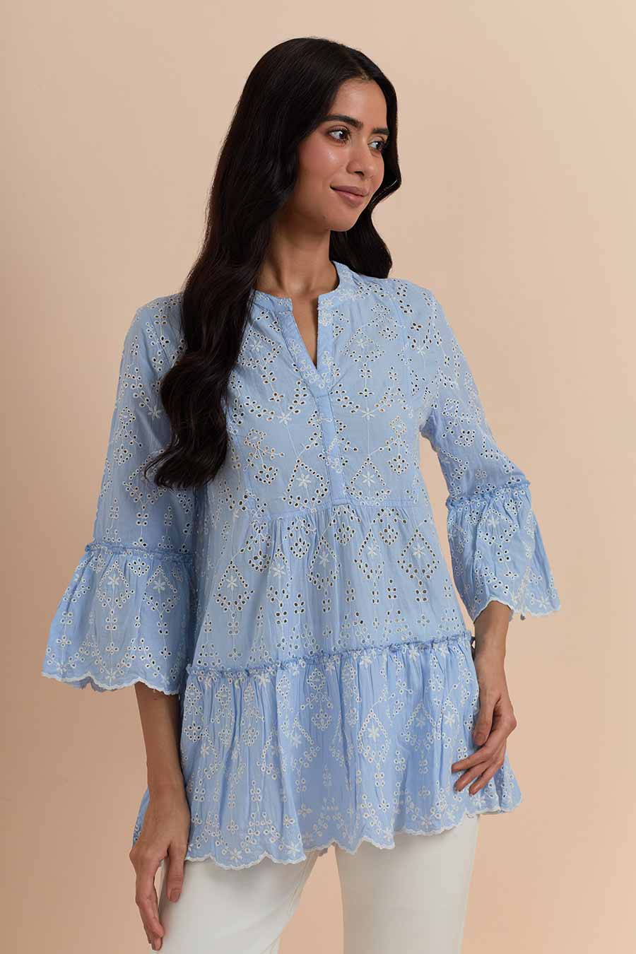 Blue Cotton Embroidered Top