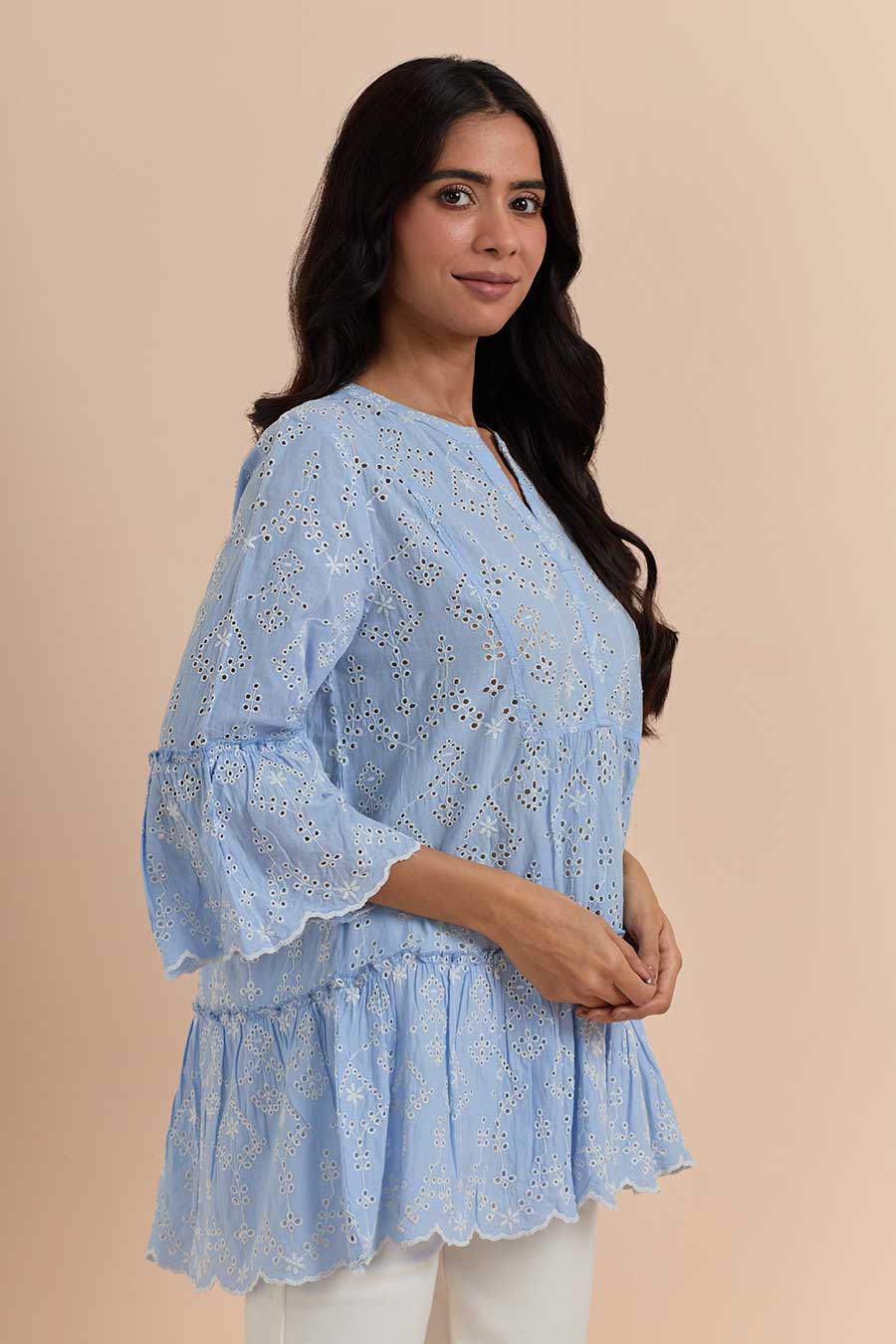 Blue Cotton Embroidered Top