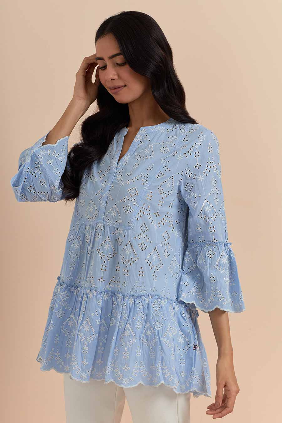 Blue Cotton Embroidered Top