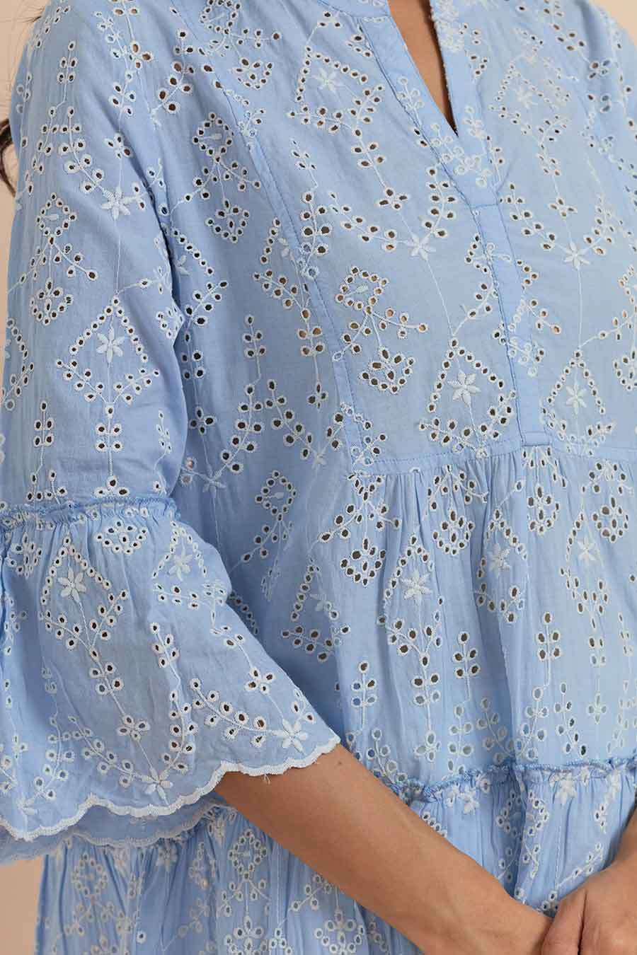 Blue Cotton Embroidered Top