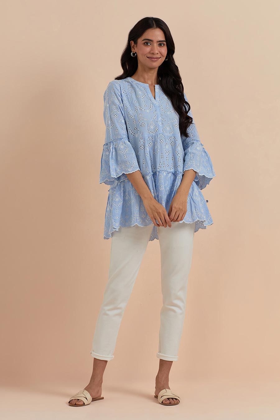 Blue Cotton Embroidered Top