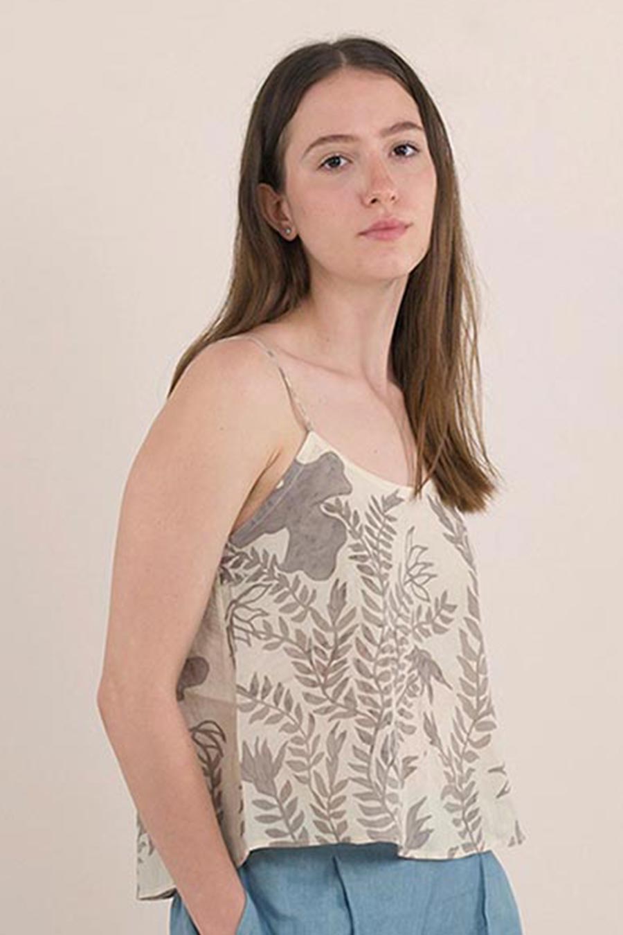 Beige Hand-Painted Cotton Top