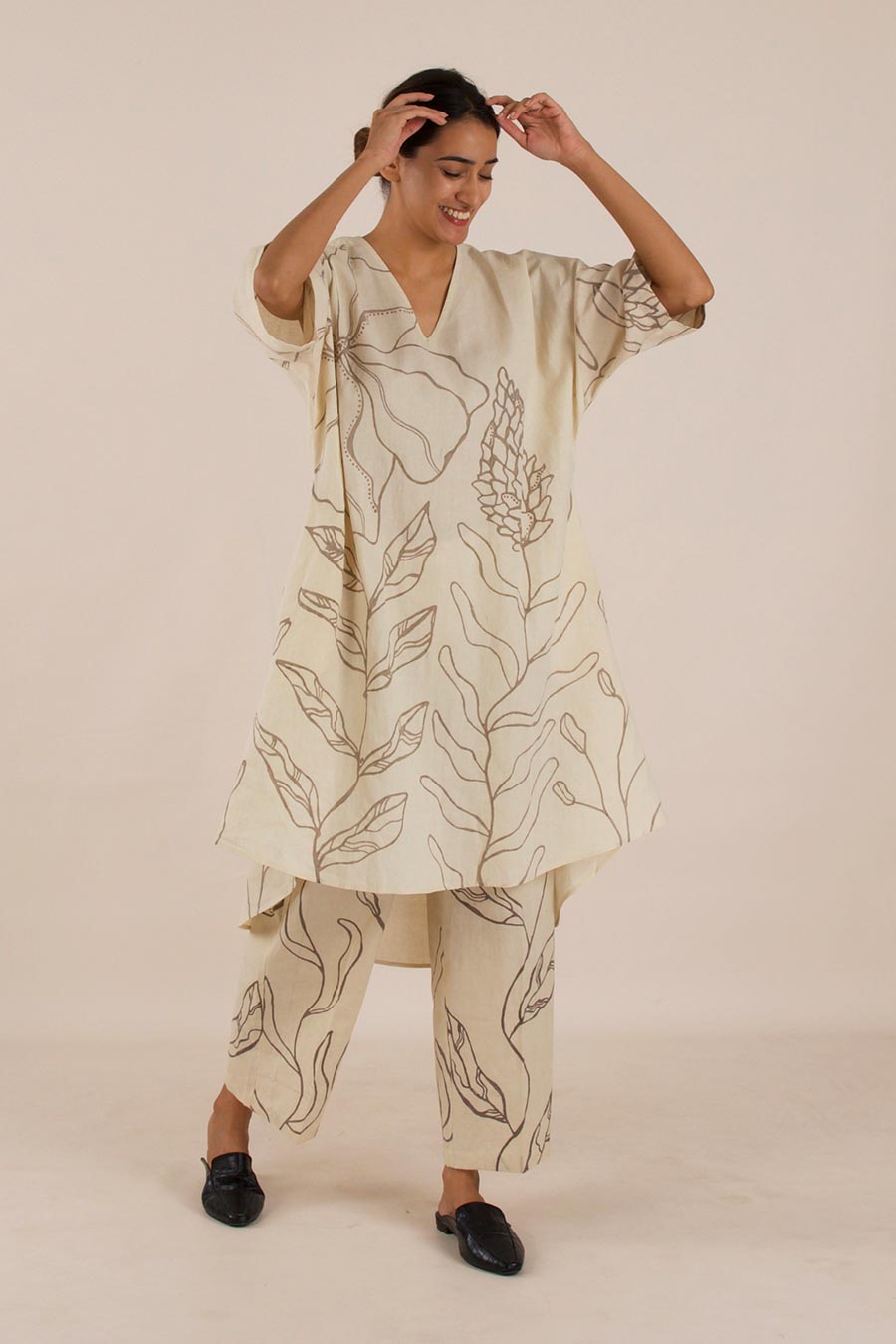 Beige Hand-Painted Cotton Kurta