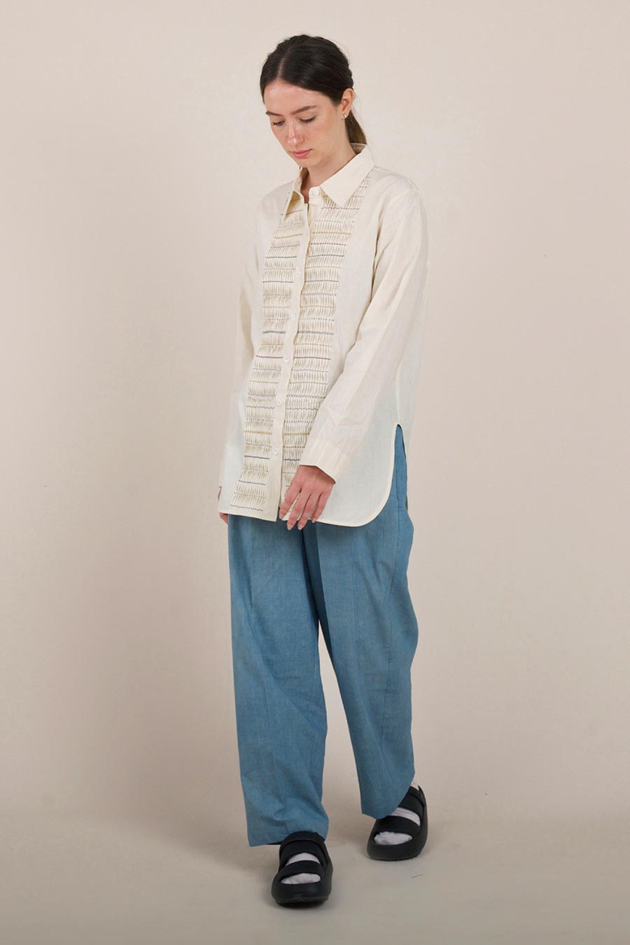Off-White Cotton Hand-Embroidered Shirt
