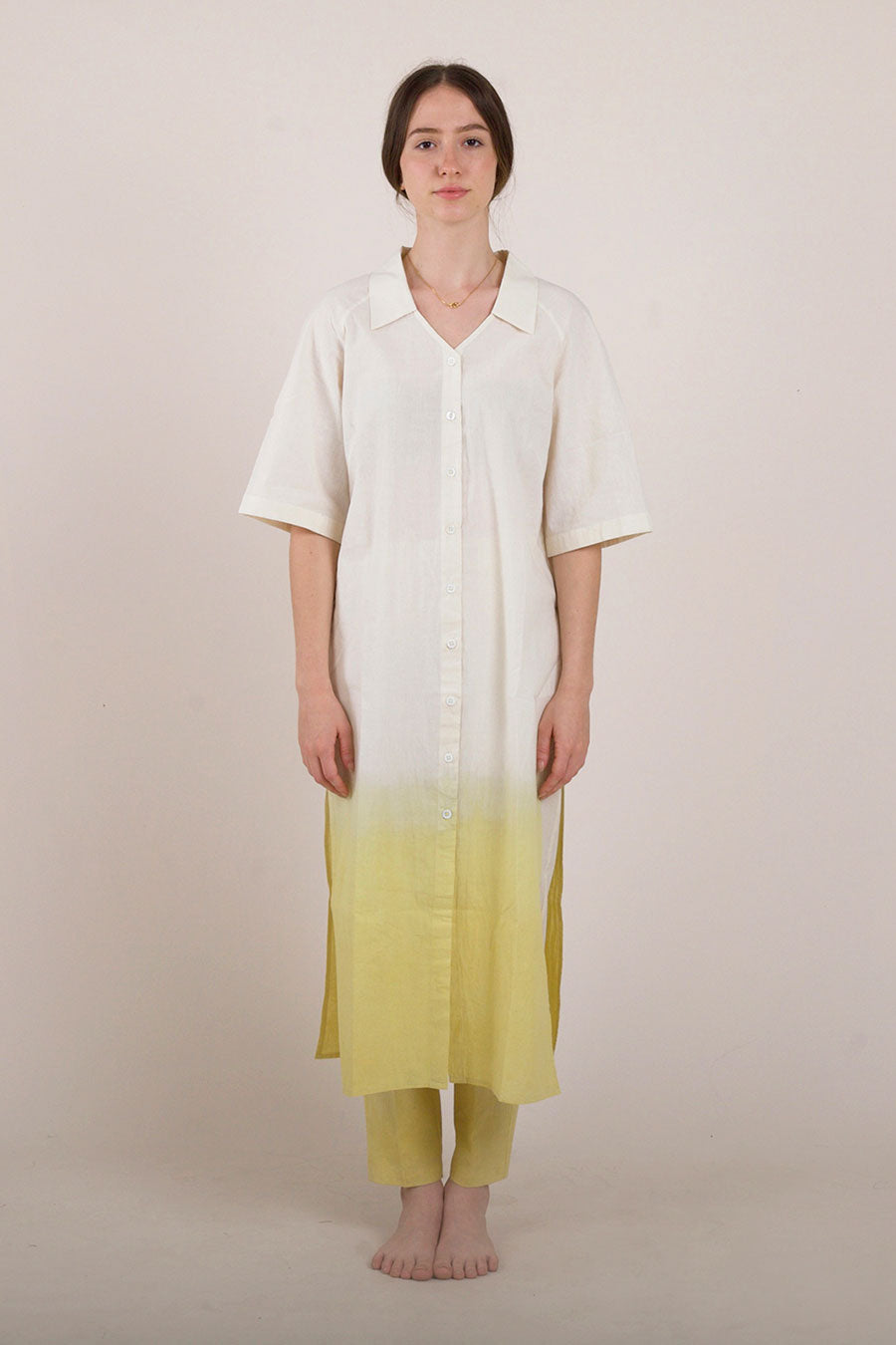 Yellow Ombre Cotton Long Shirt