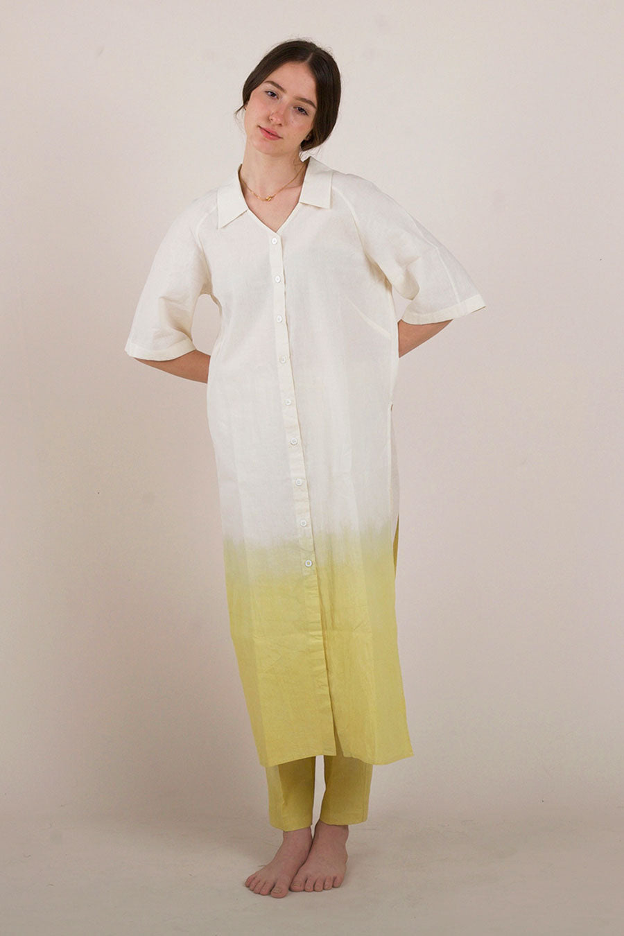 Yellow Ombre Cotton Long Shirt