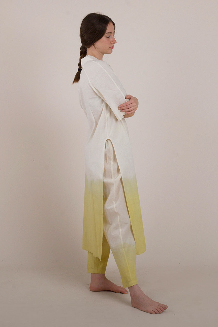 Yellow Ombre Cotton Long Shirt