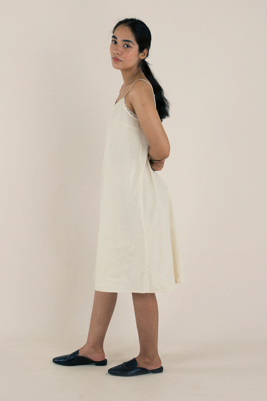 Off-White Spaghetti Strap Cotton Dress