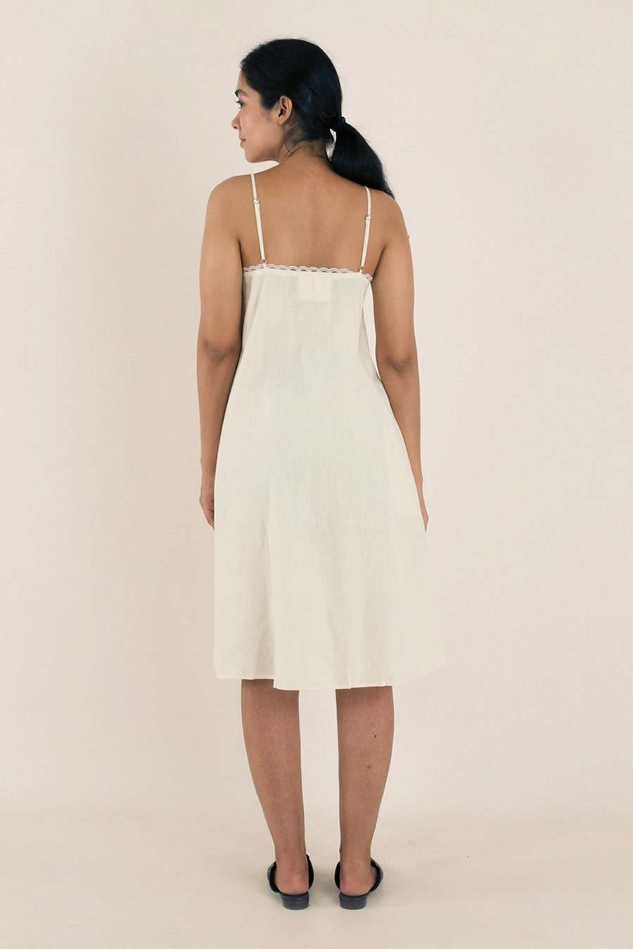 Off-White Spaghetti Strap Cotton Dress