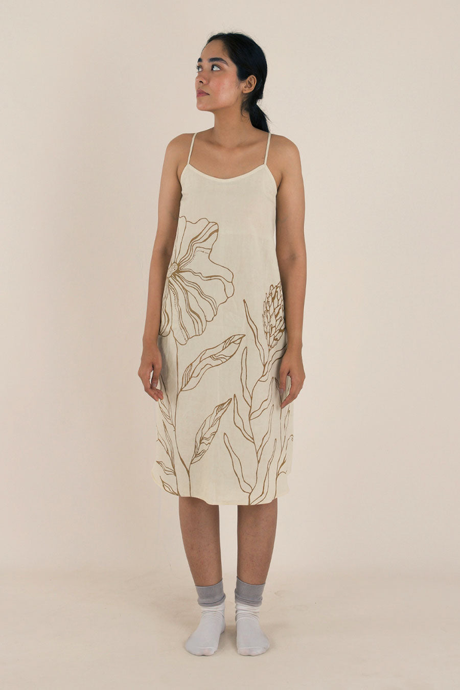 Beige Hand-Painted Cotton Dress