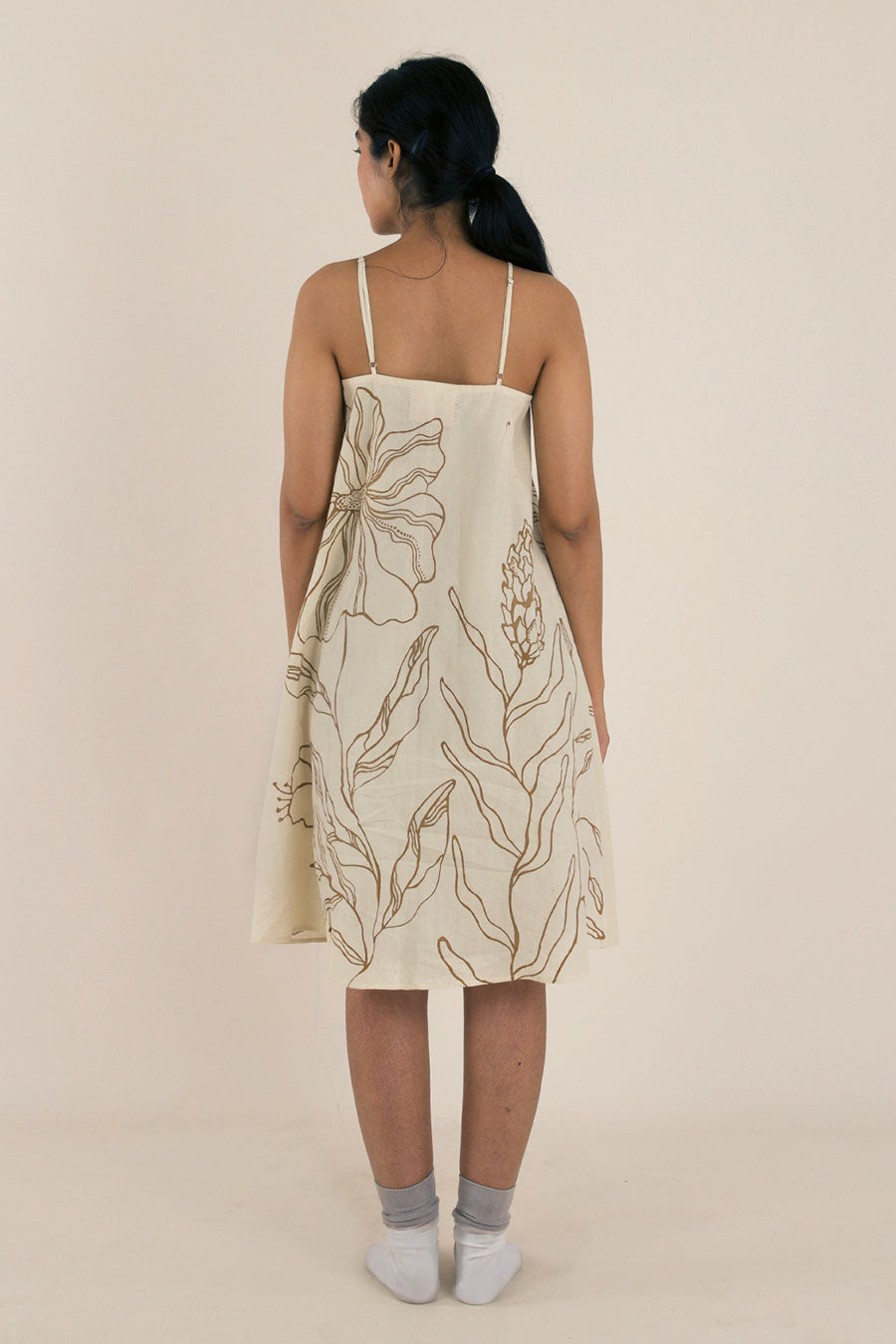 Beige Hand-Painted Cotton Dress