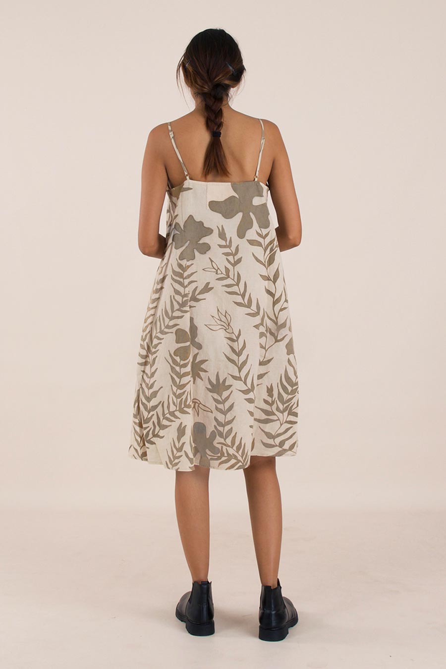 Beige Hand-Painted Cotton Dress