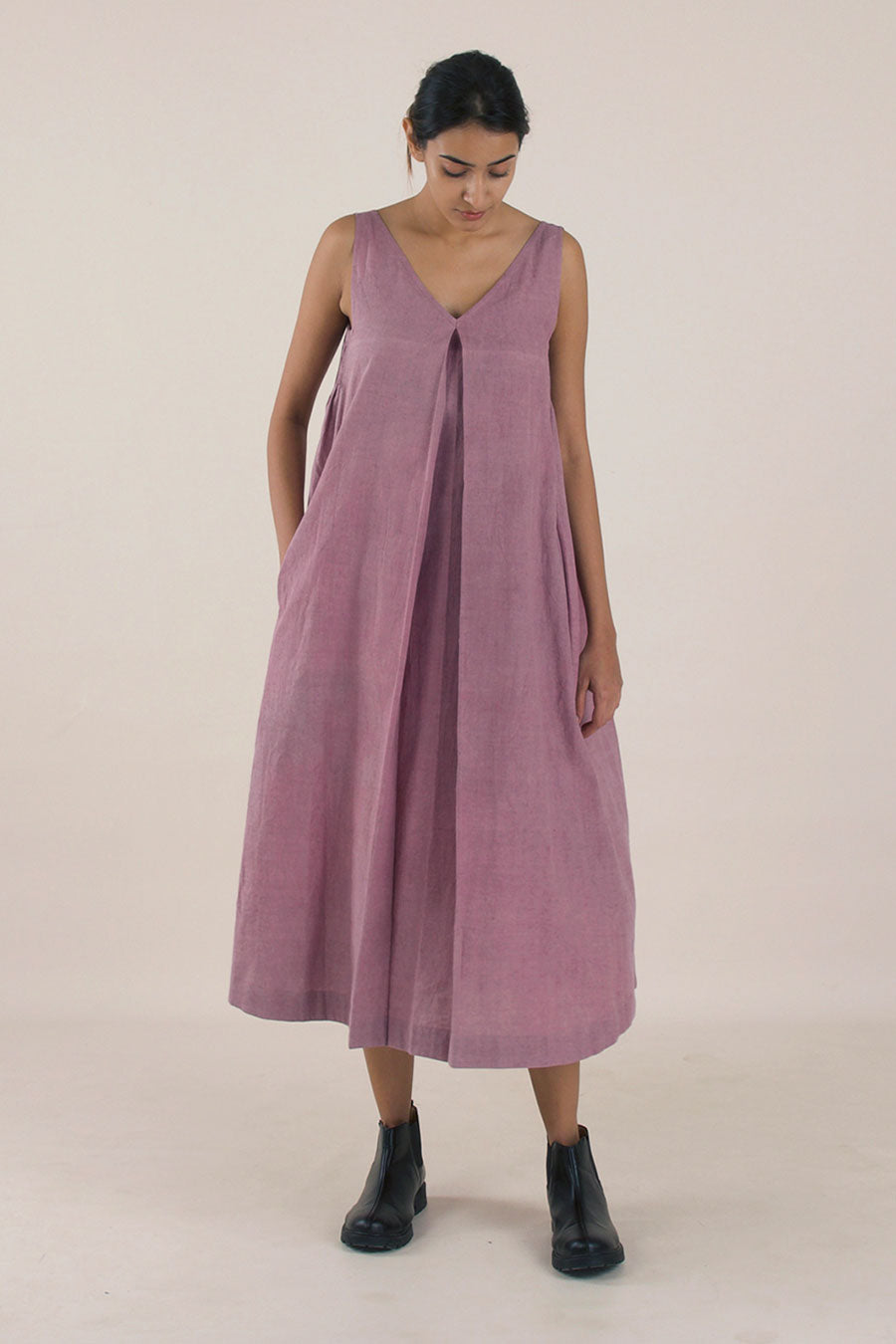 Purple Cotton Smocked Kalidaar Dress