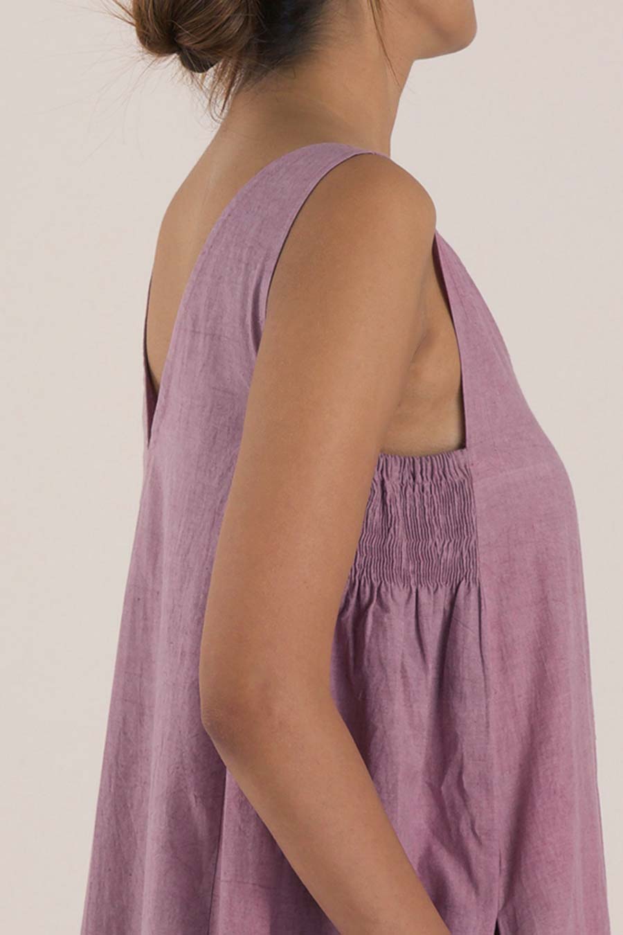 Purple Cotton Smocked Kalidaar Dress