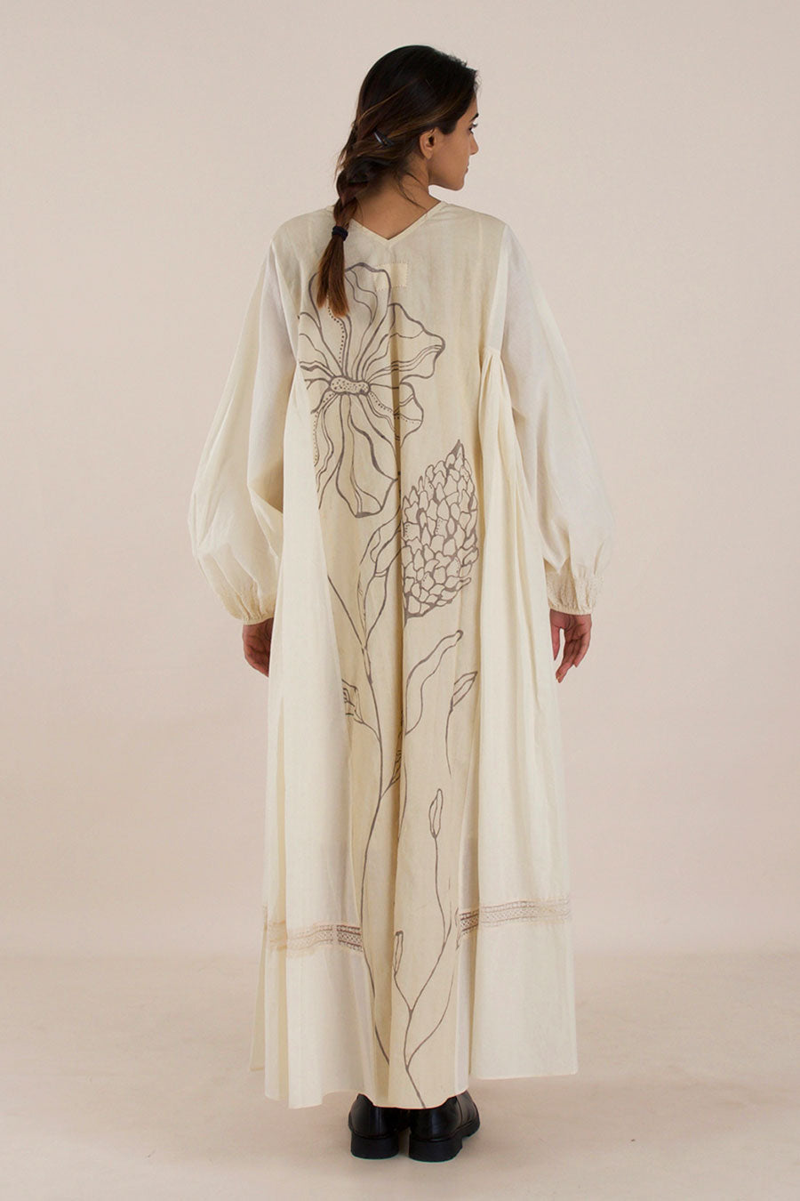 Off-White Gathered Kalidaar Cotton Dress
