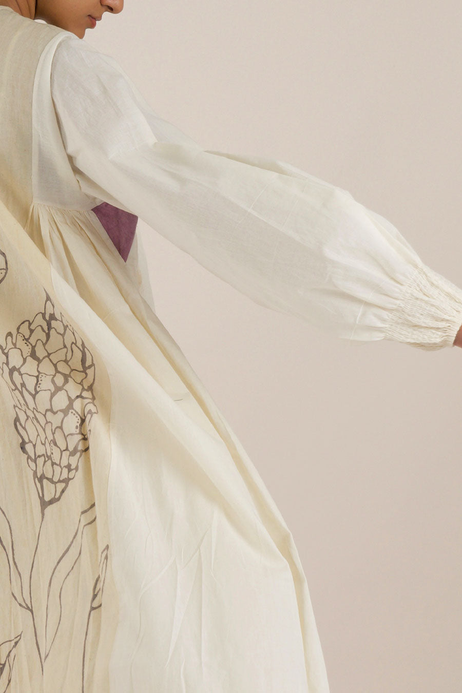 Off-White Gathered Kalidaar Cotton Dress