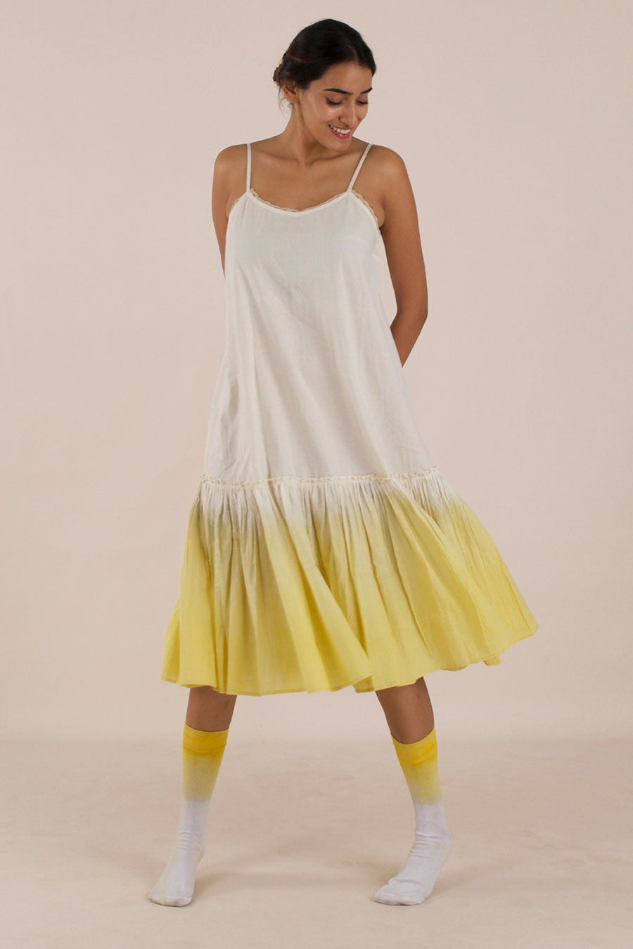 Yellow Ombre Cotton Tier Dress