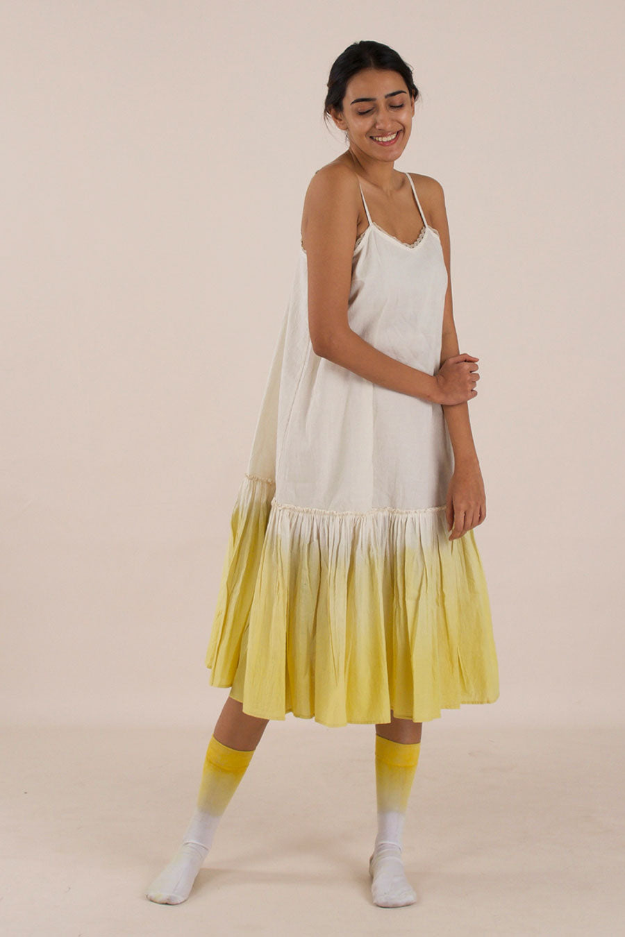 Yellow Ombre Cotton Tier Dress