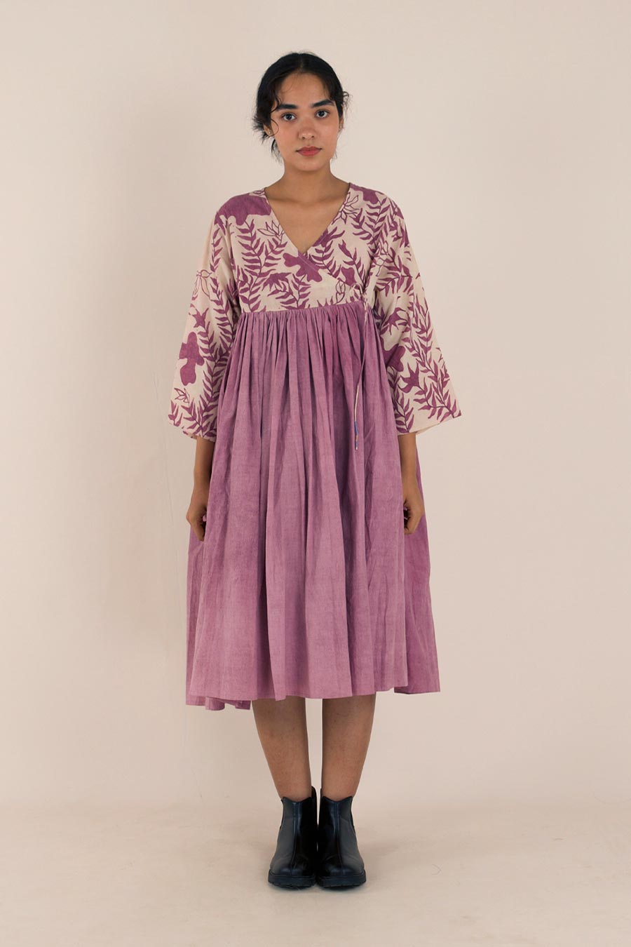 Purple Hand-Painted Kalidaar Cotton Dress