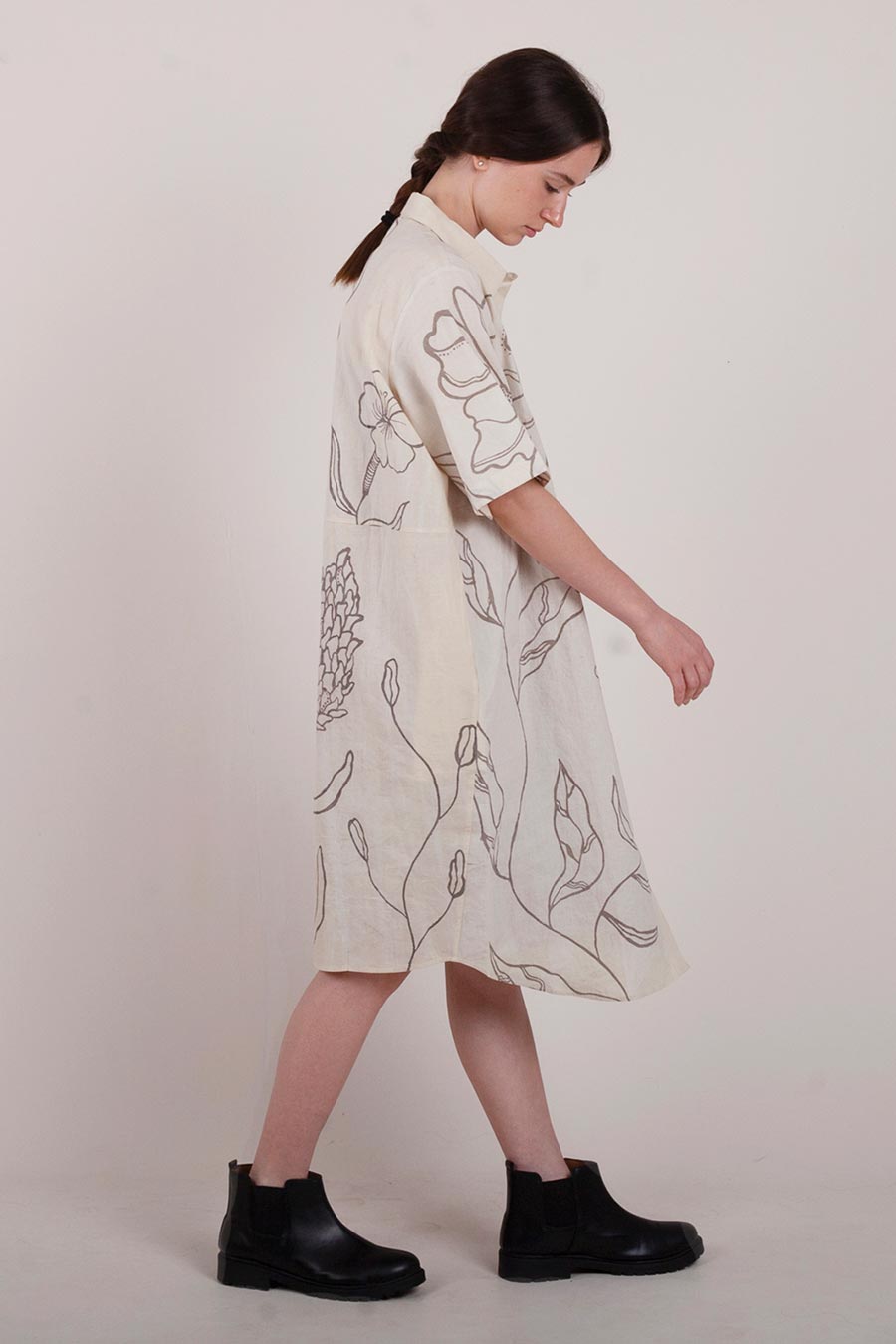 Beige Hand-Painted Shirt Dress