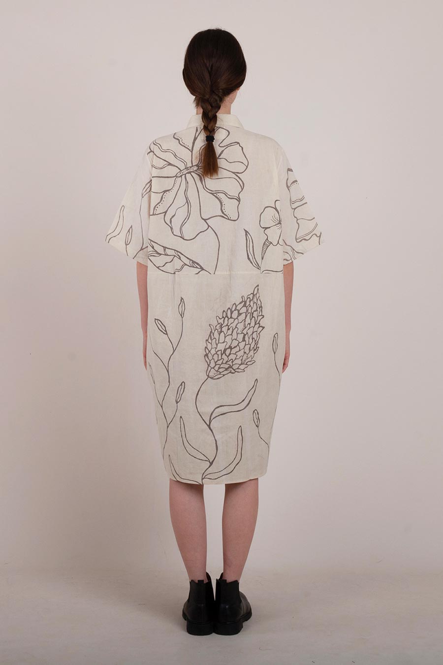 Beige Hand-Painted Shirt Dress