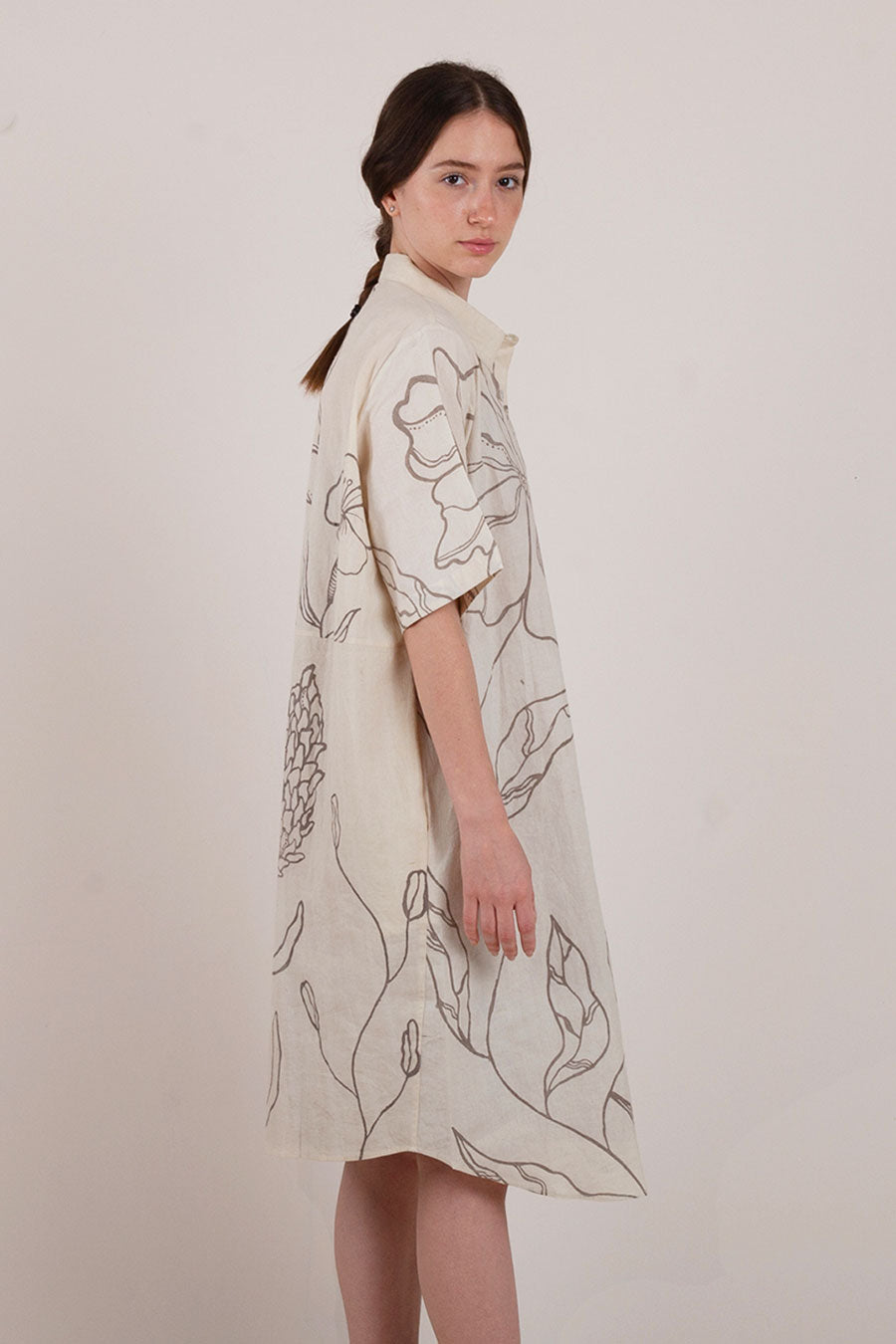 Beige Hand-Painted Shirt Dress