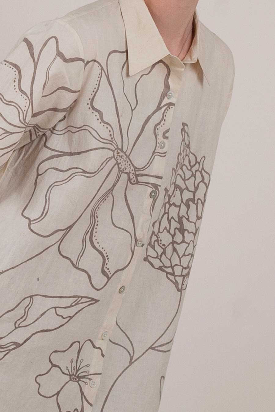 Beige Hand-Painted Shirt Dress