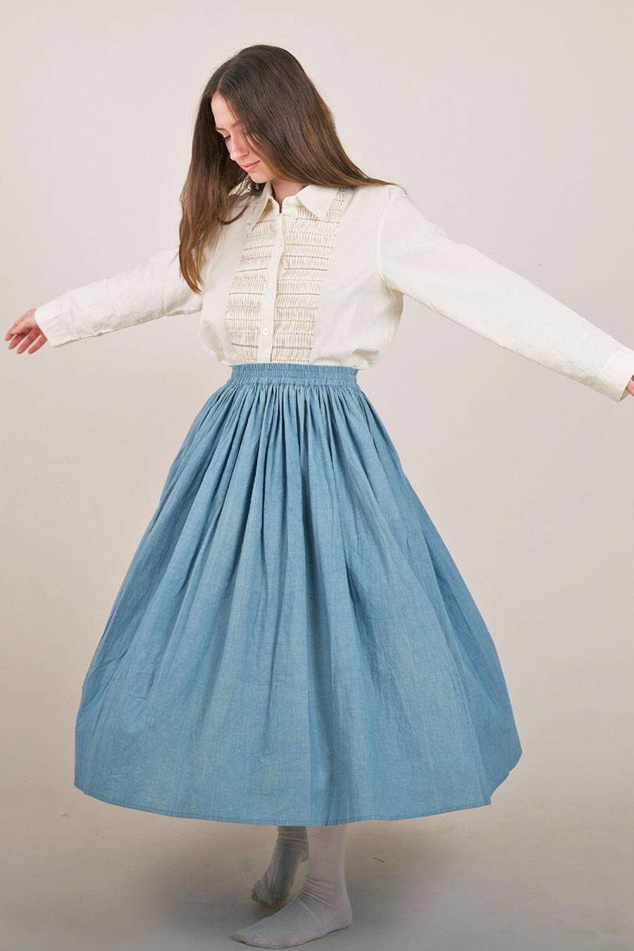 Blue Cotton Gathered Skirt