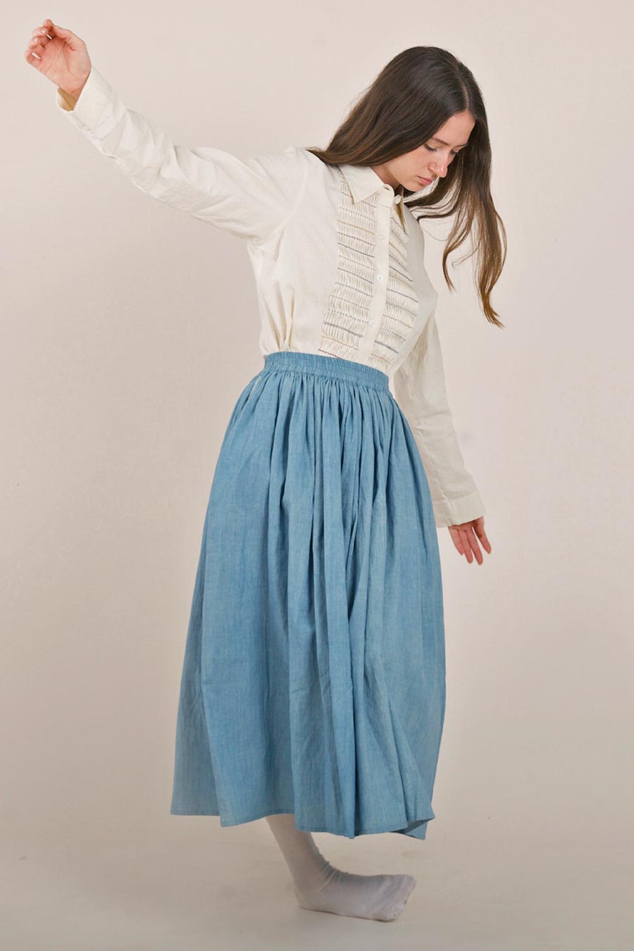 Blue Cotton Gathered Skirt