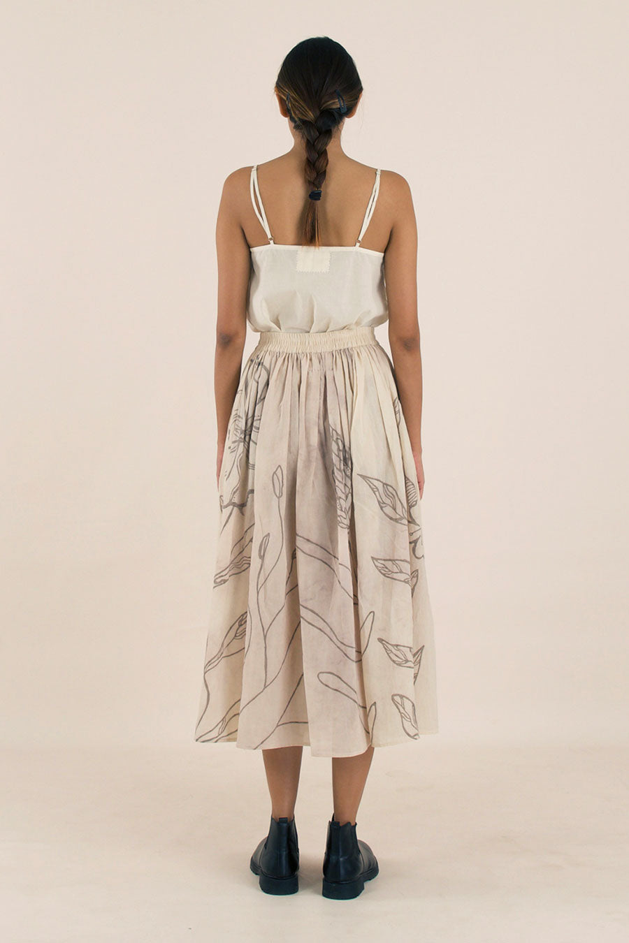 Beige Hand-Painted Gathered Skirt