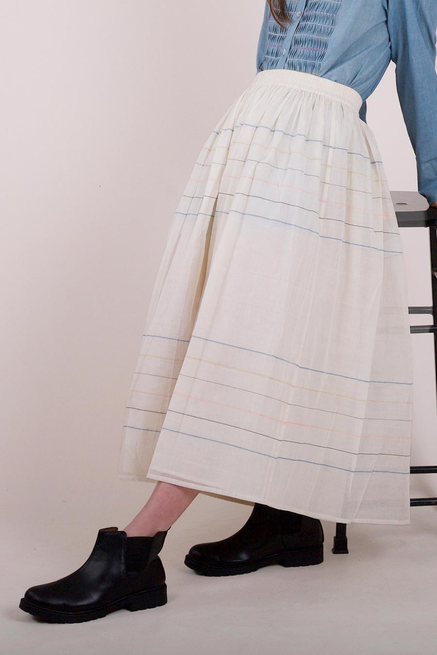 Off-White Cotton Gathered Skirt