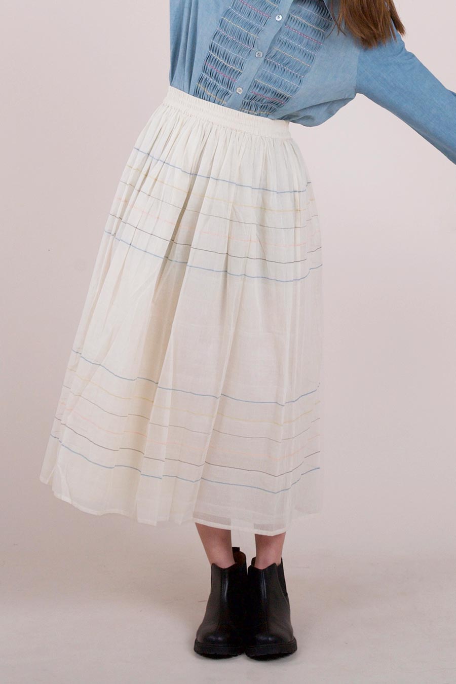 Off-White Cotton Gathered Skirt