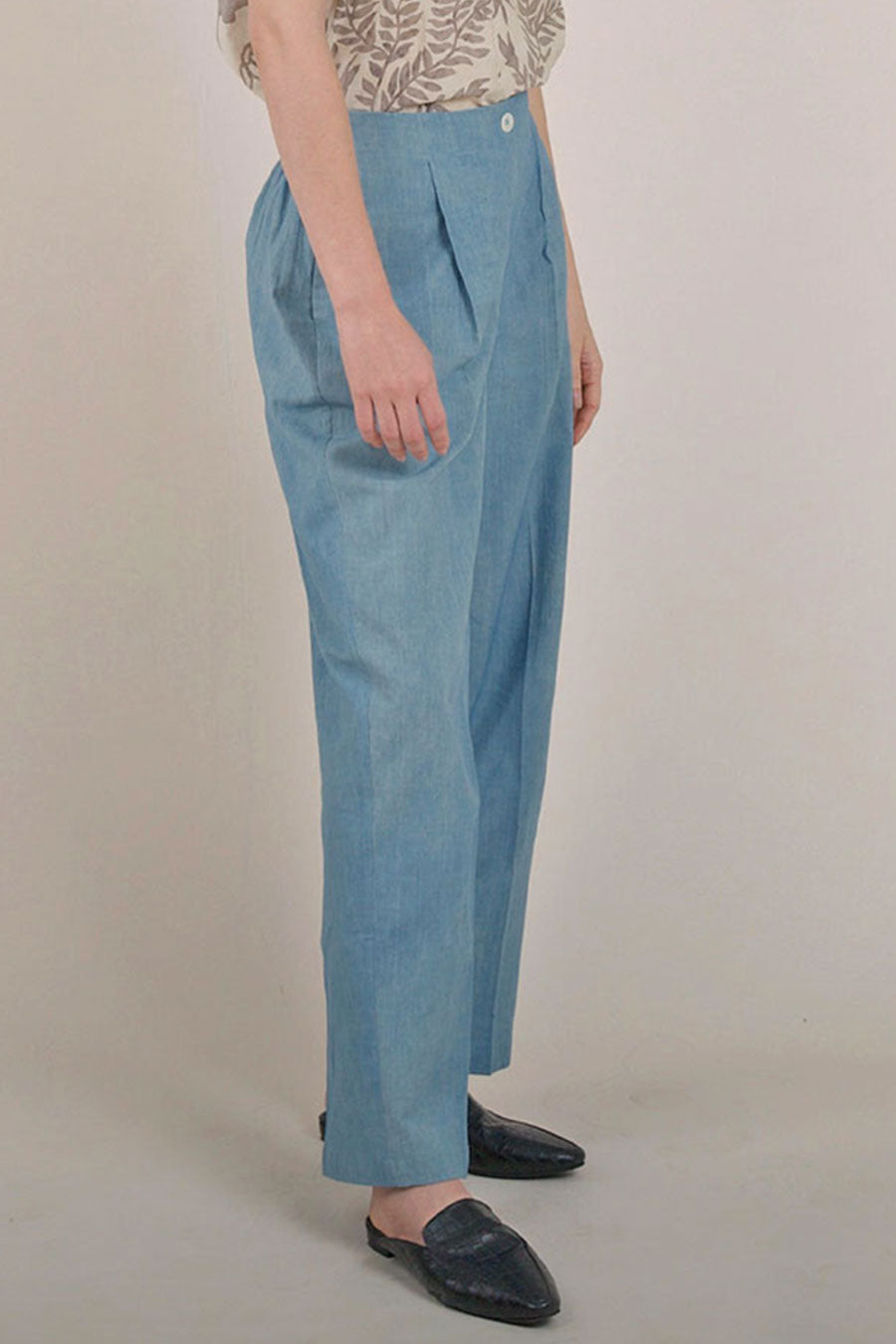 Blue Cotton Straight Pants