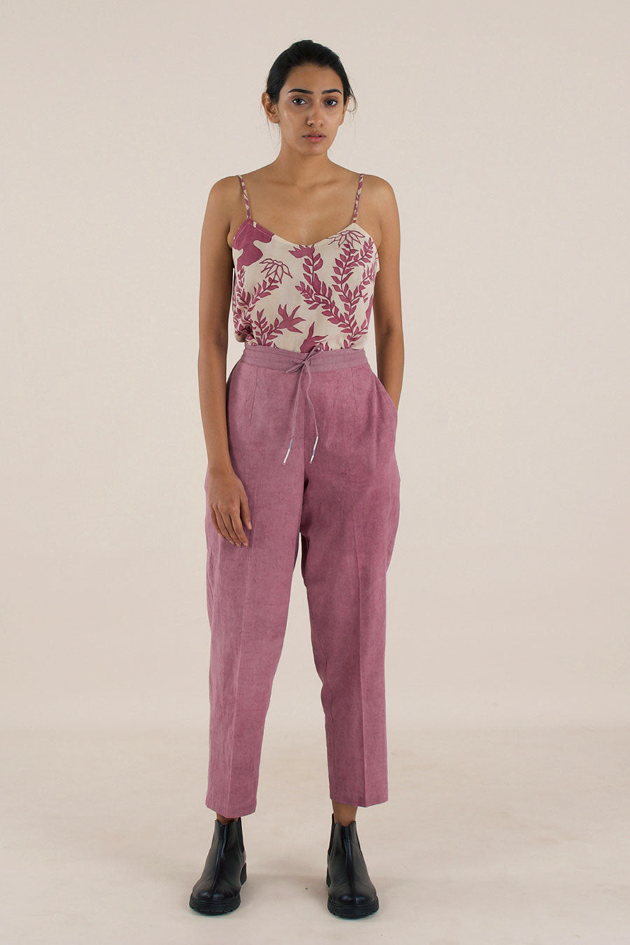 Purple Cotton Straight Pants