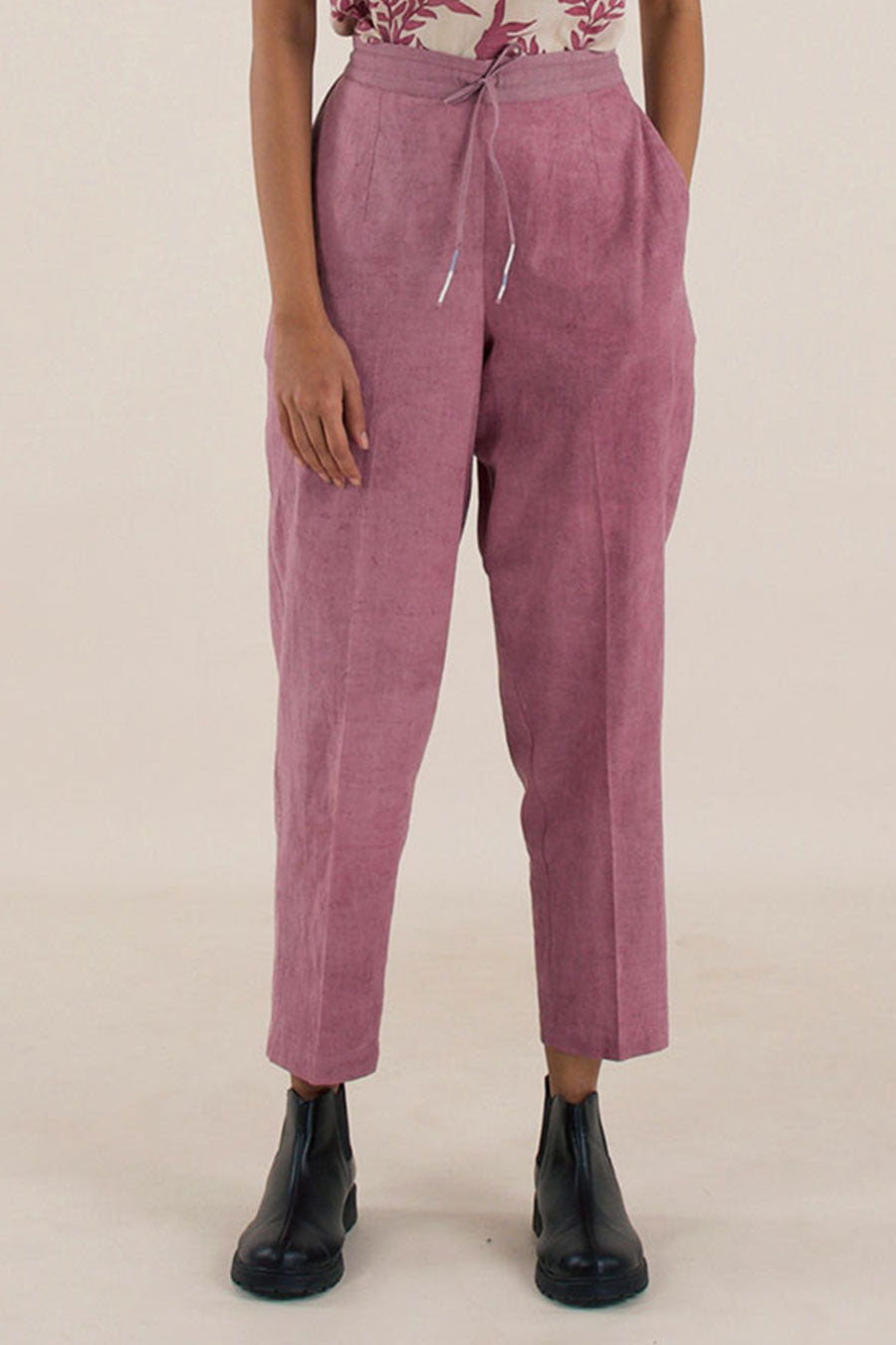 Purple Cotton Straight Pants