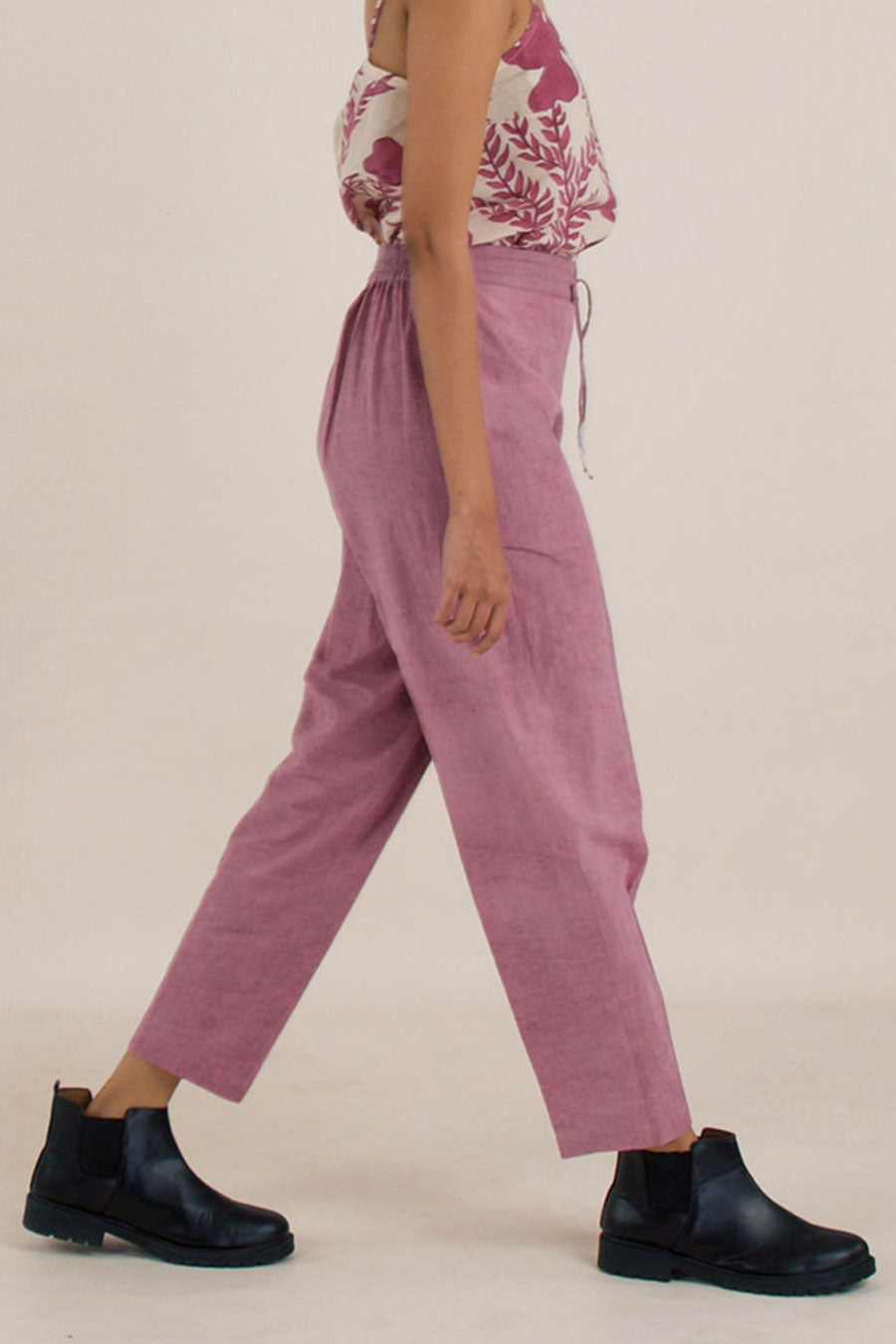 Purple Cotton Straight Pants