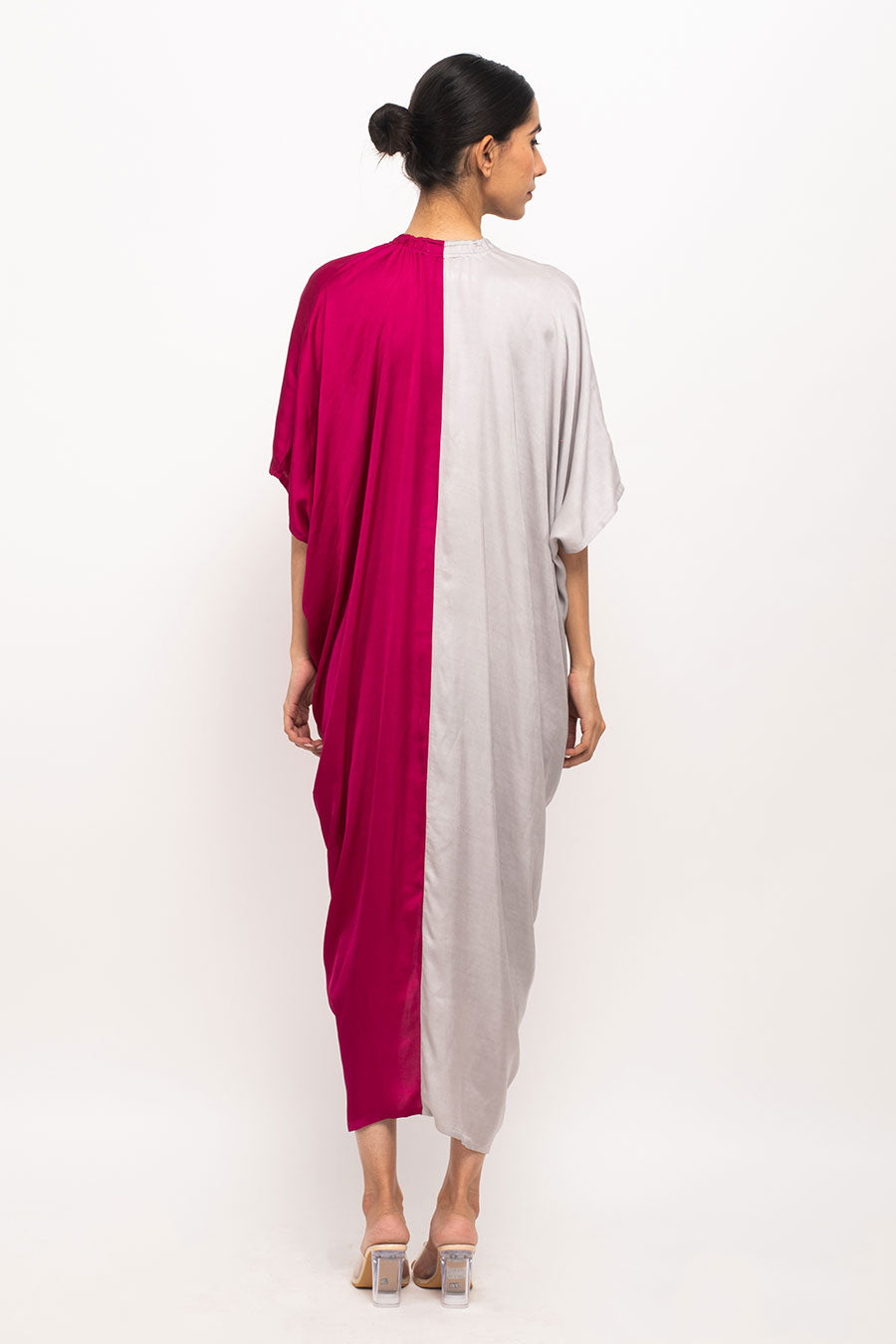 Wine-Grey Rouching Long Cape Overlay