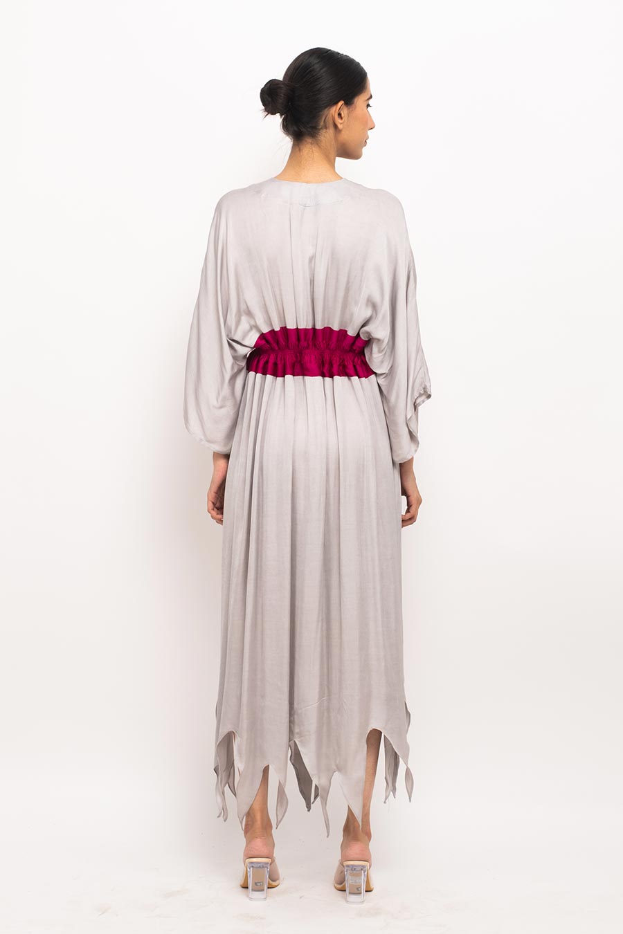 Grey-Wine Asymmetrical Long Cape Overlay