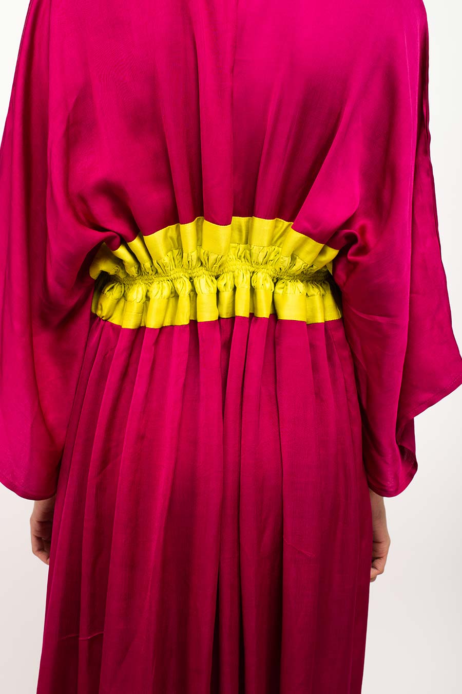 Wine-Yellow Asymmetrical Long Cape Overlay