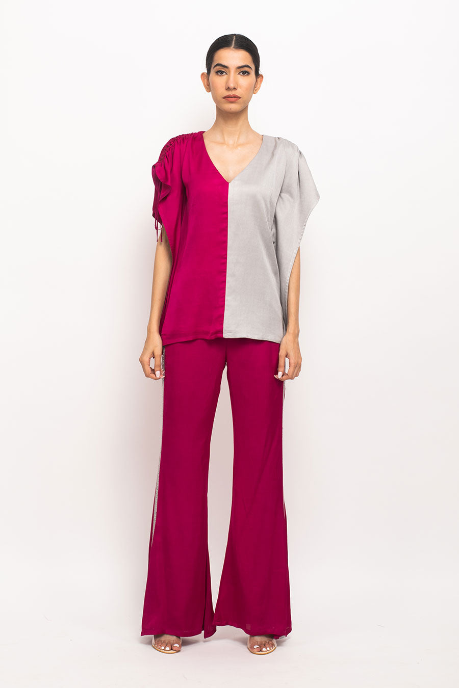 Wine-Grey Kaftan Set