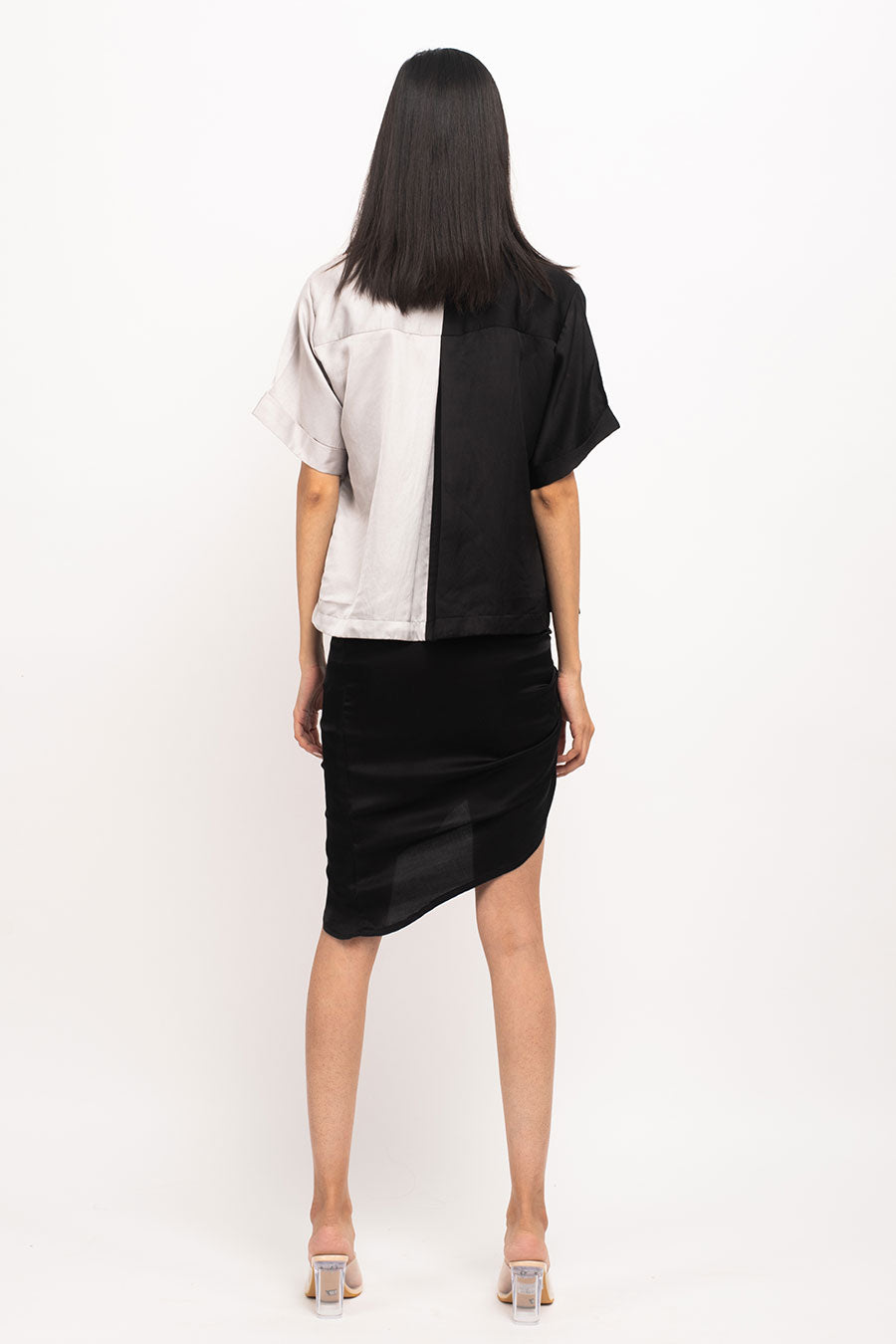 Black-Grey Skirt Rouching Co-Ord Set