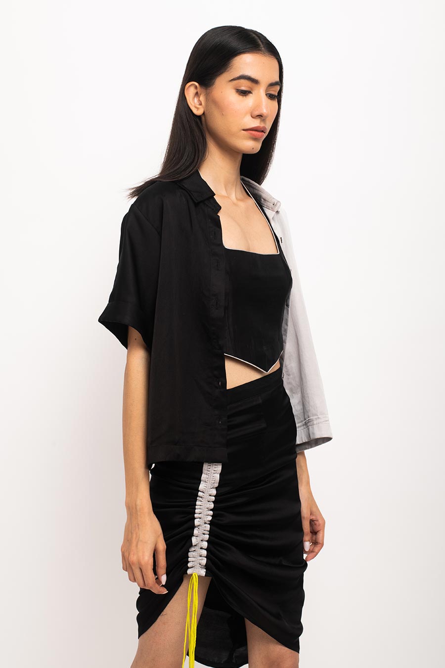 Black-Grey Skirt Rouching Co-Ord Set