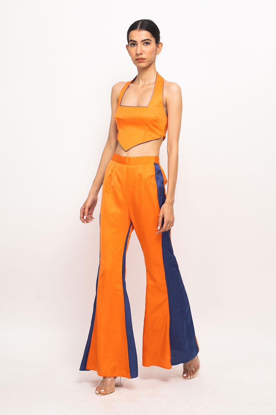 Orange-Blue Halter Neck Co-Ord Set