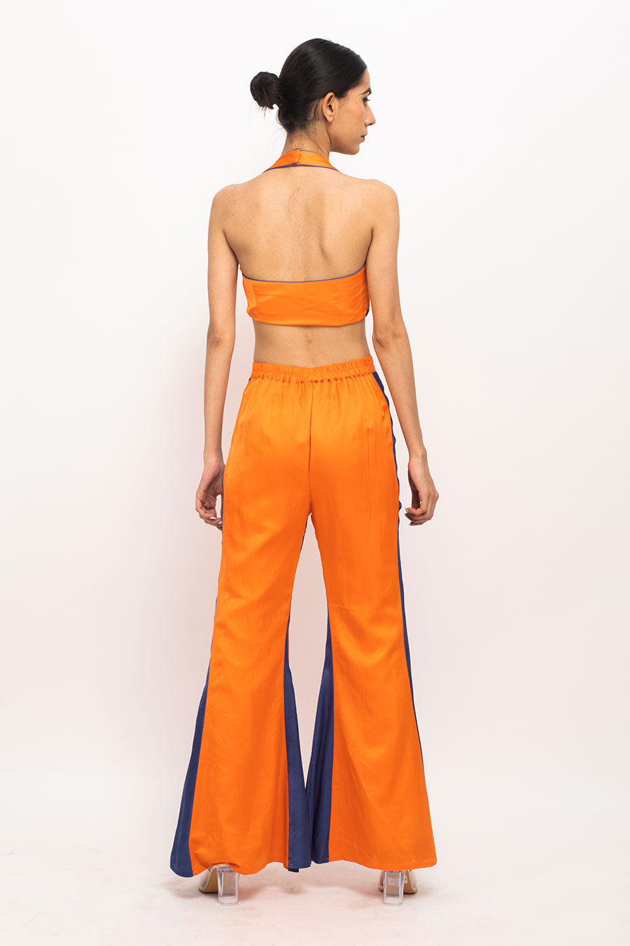 Orange-Blue Halter Neck Co-Ord Set