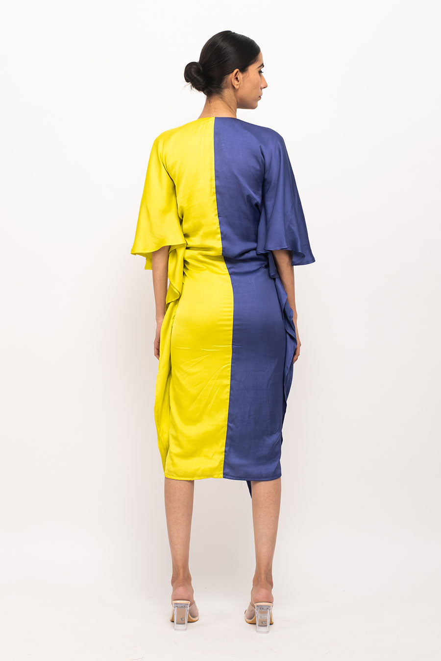 Blue-Yellow Kaftan Rouched Dress