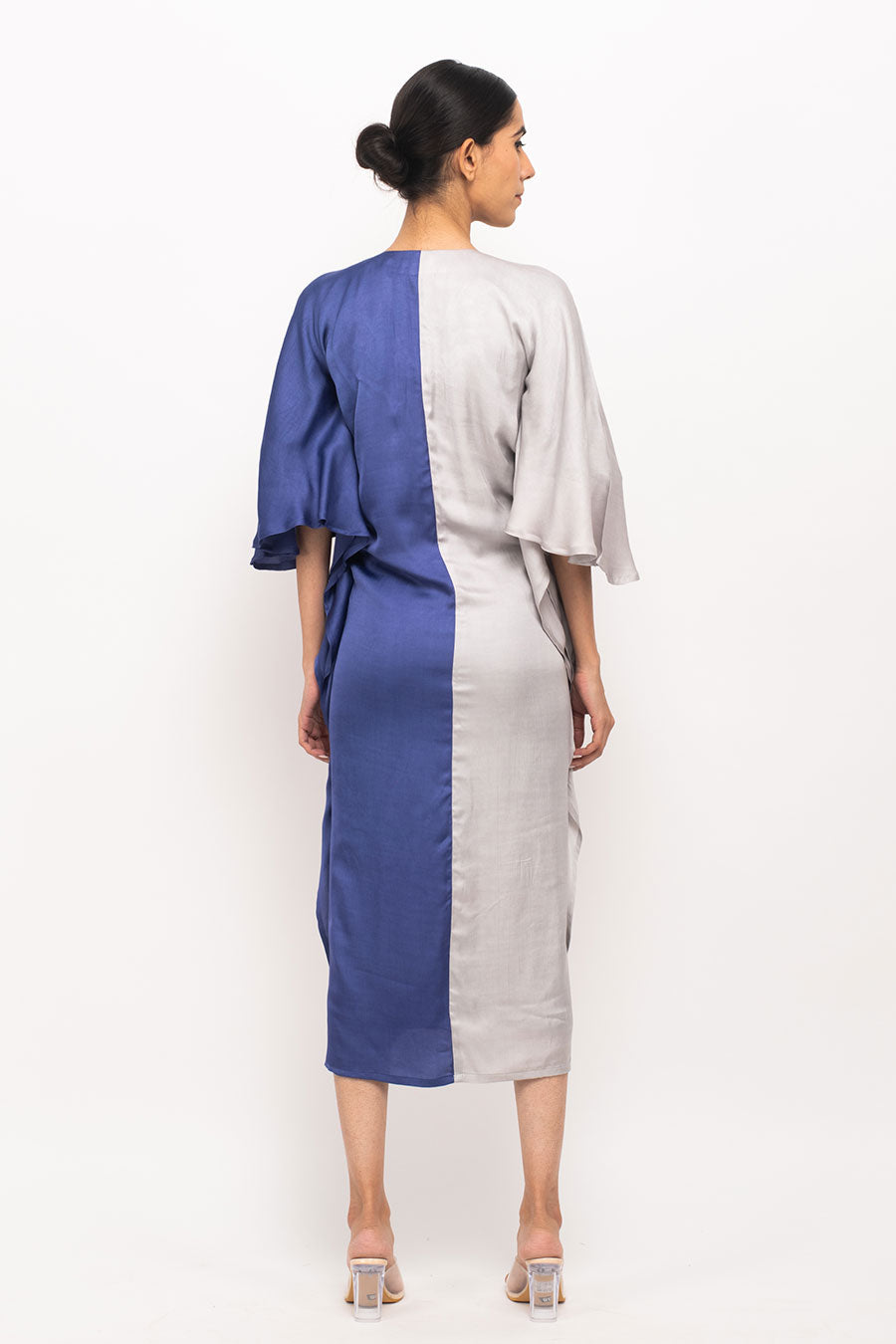 Grey-Blue Kaftan Rouched Dress